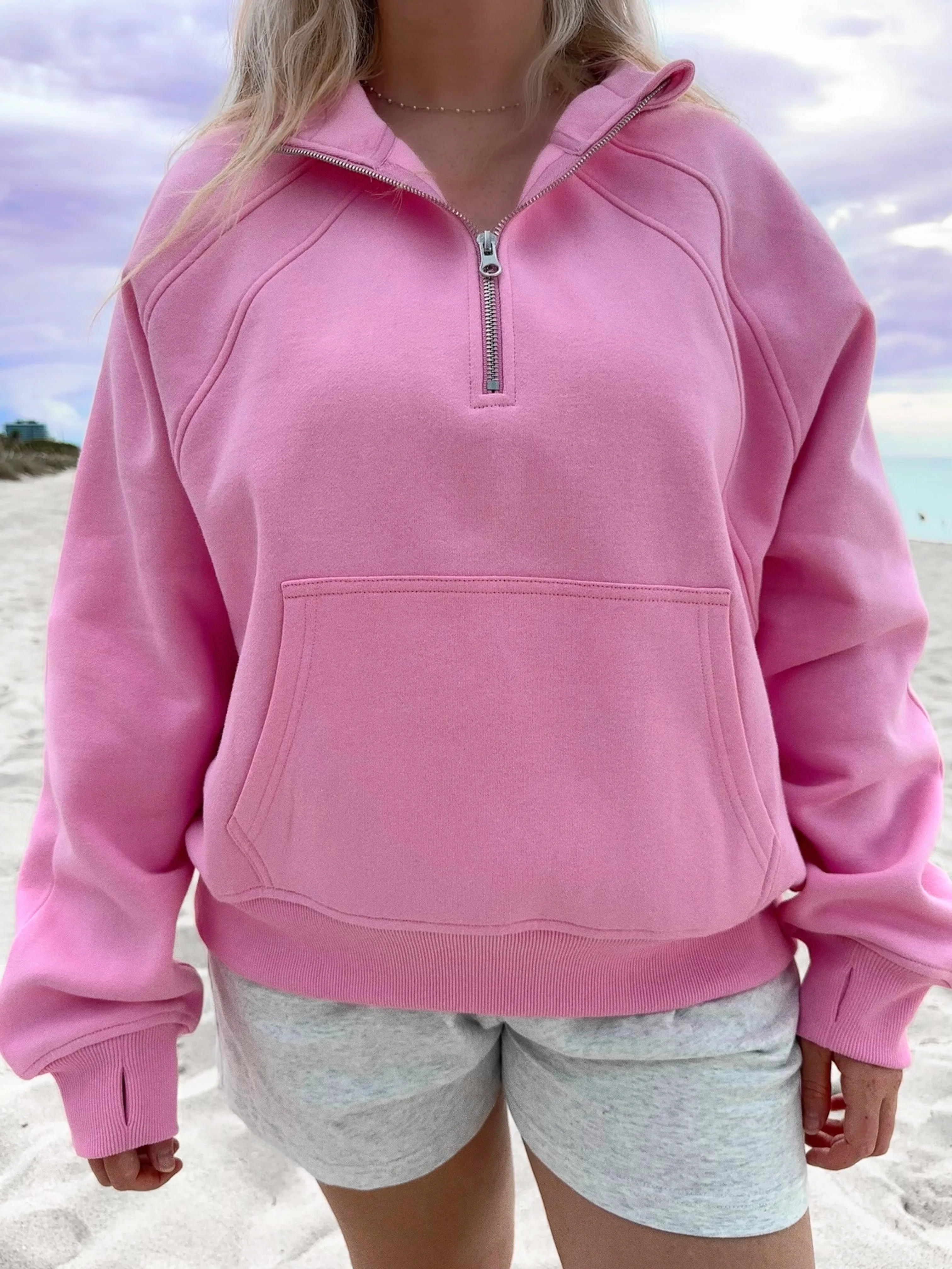 Pilates Detailed Waist Length Quarter Zip Hoodie