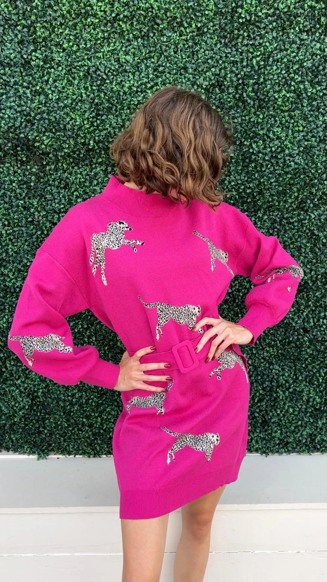 Pink Cheetah Sweater Dress