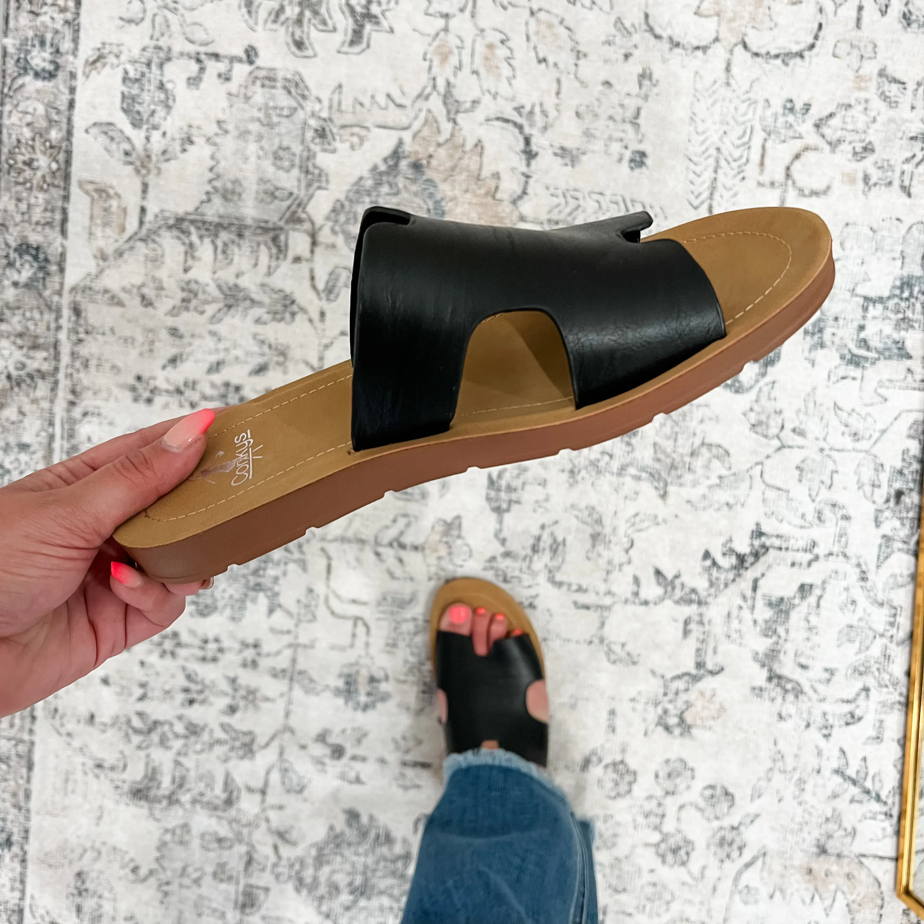 "Bogalusa" Slip on Sandal (Black Smooth)