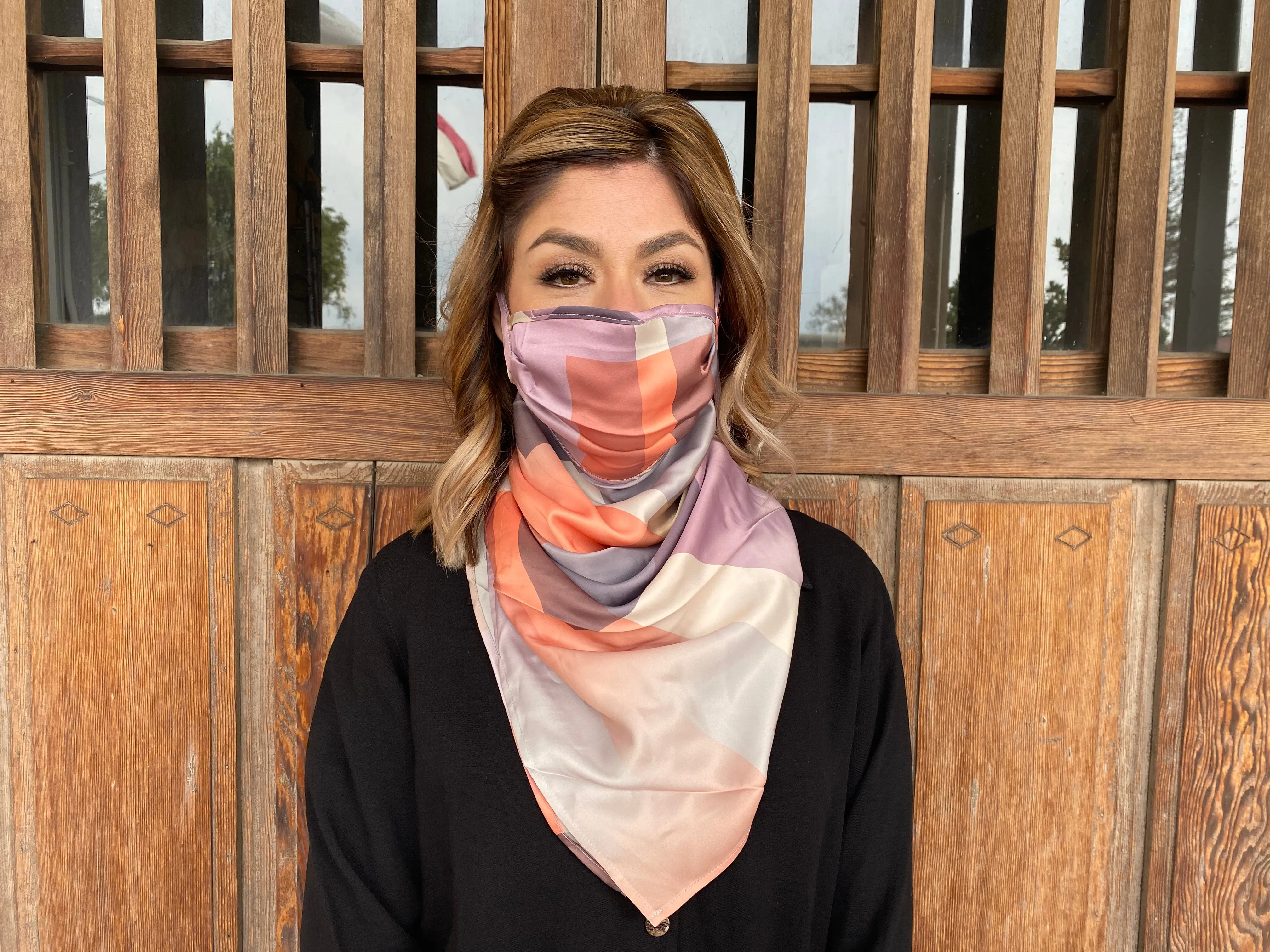 Silks by Fridaze Premium Face Masks Scarf - Coral Blocks