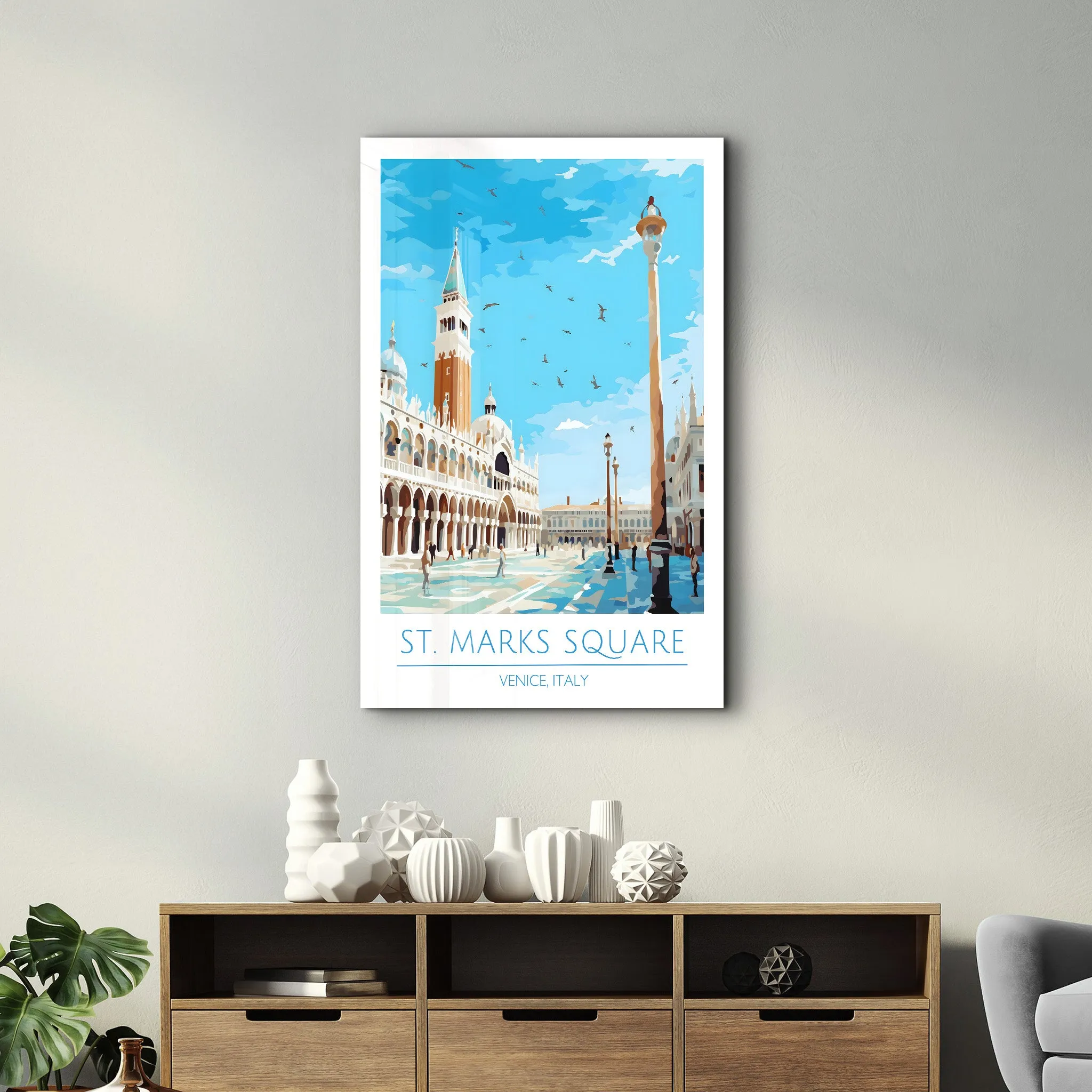 St. Marks Sqaure-Venice Italy-Travel Posters | Glass Wall Art