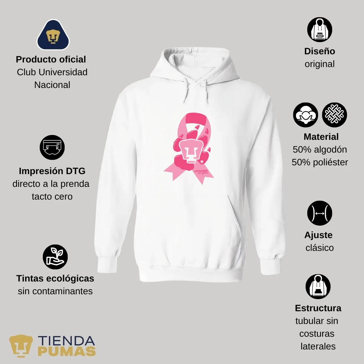 Sudadera Mujer Hoodie  Pumas UNAM Luchando con garra