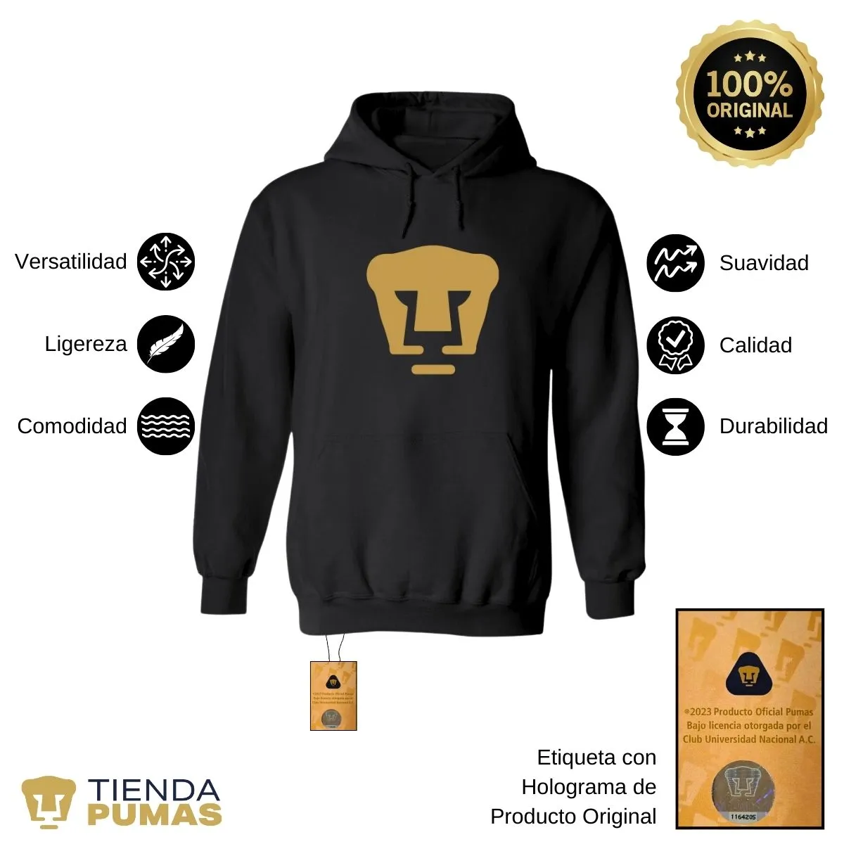 Sudadera para Hombre Hoodie Pumas UNAM Logo Dorado