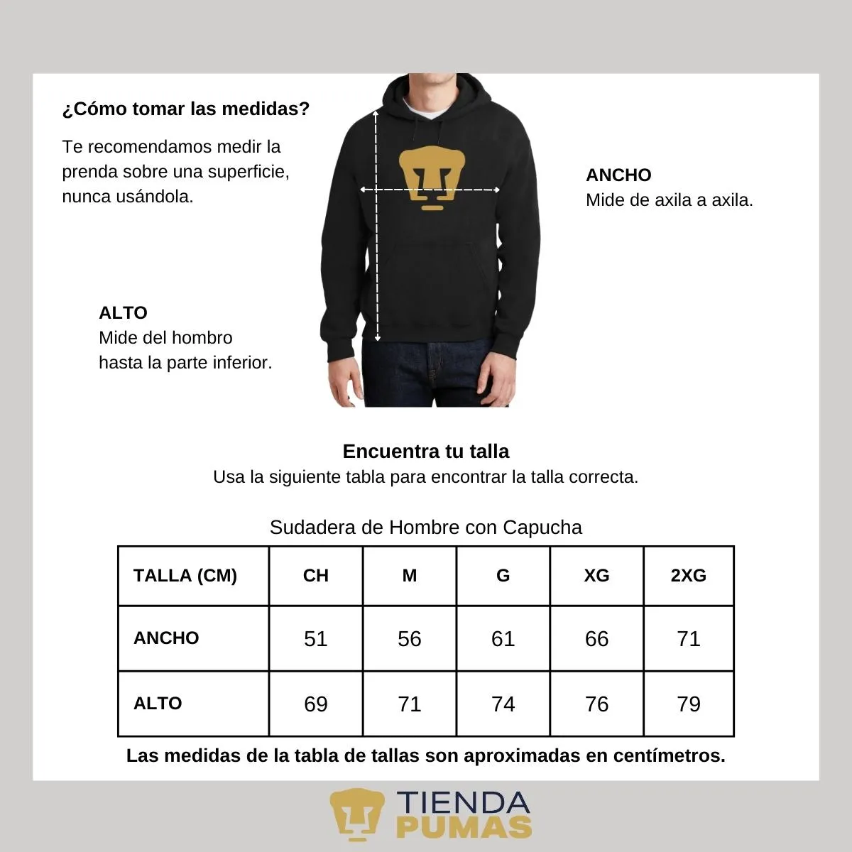 Sudadera para Hombre Hoodie Pumas UNAM Logo Dorado