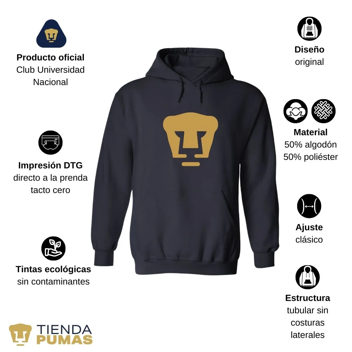 Sudadera para Hombre Hoodie Pumas UNAM Logo Dorado