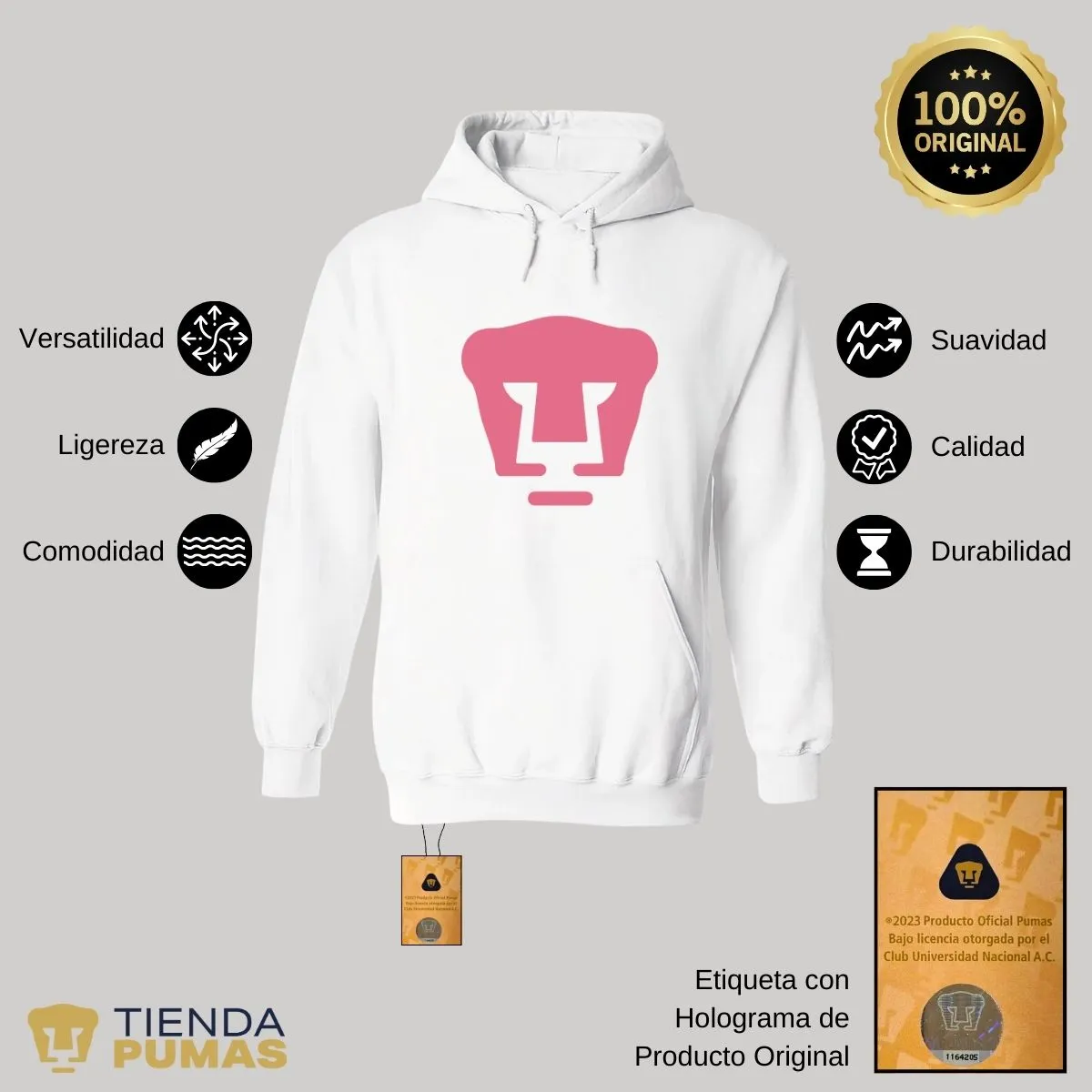 Sudadera para Hombre Hoodie Pumas UNAM Logo Rosa