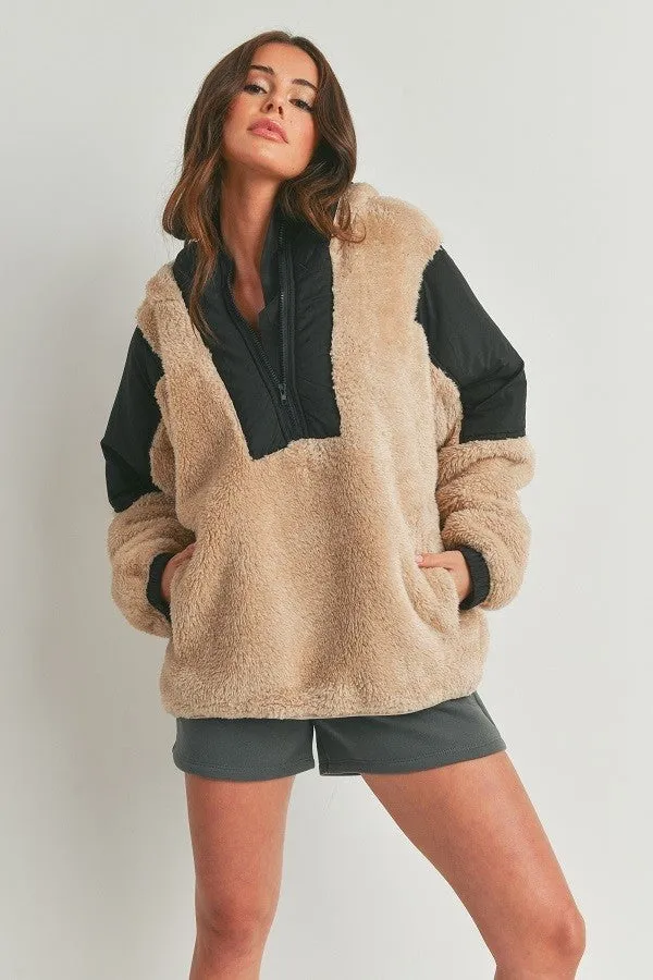 Warm Dual-Toned Hooded Knit Sweater.