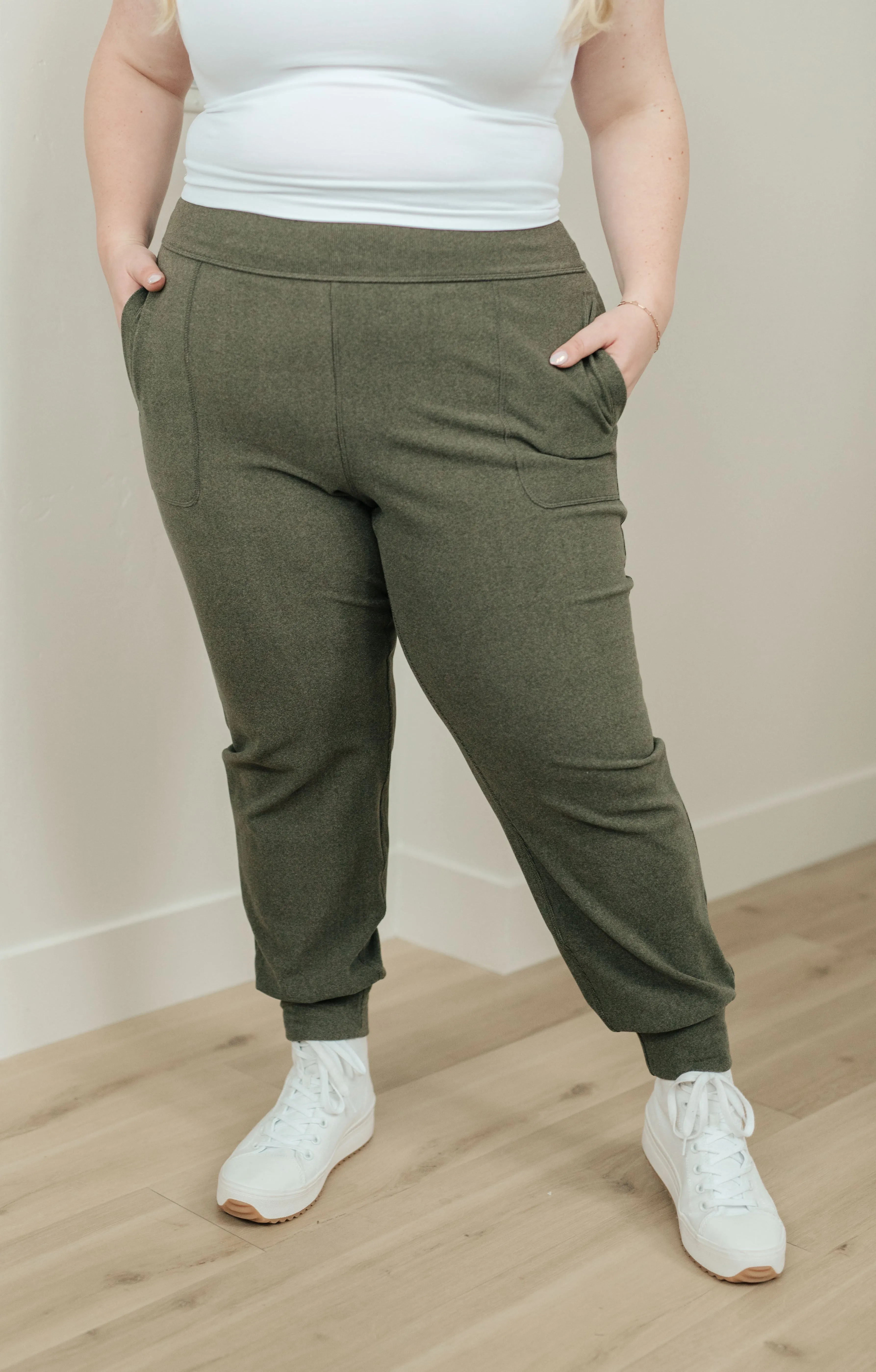 Where Are You High Rise Joggers in Olive